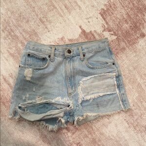 Distressed Light Blue Denim Shorts